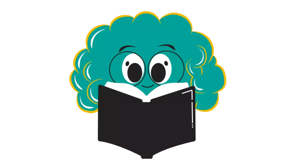 Nuage souriant tenant un livre ouvert, illustration colorée et simplifiée.