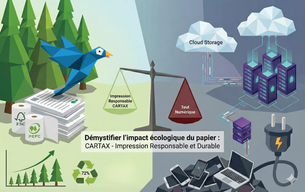  Impact écologique du papier vs numérique. CARTAX promeut impression responsable et durable avec des certifications 